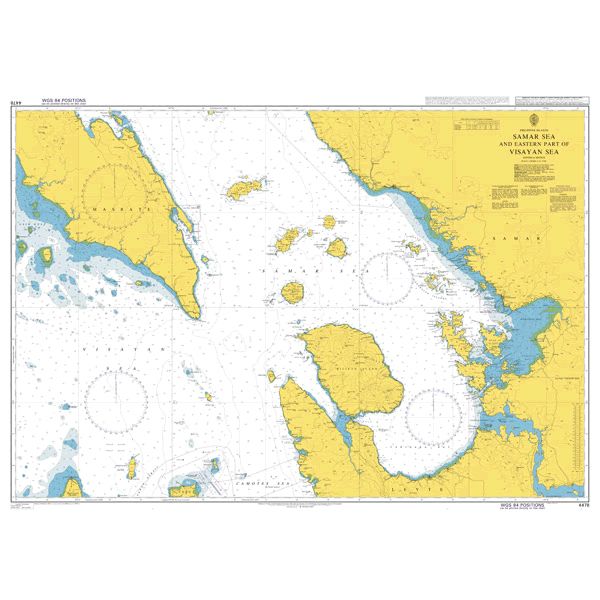 Product image of Admiralty Chart 4478 | Samar Sea and Eastern part of Visayan Sea, featuring navigational markings, depth soundings, and coastal features, essential for safe marine navigation. It could be displayed as an art piece or used for navigation on a boat or ship.