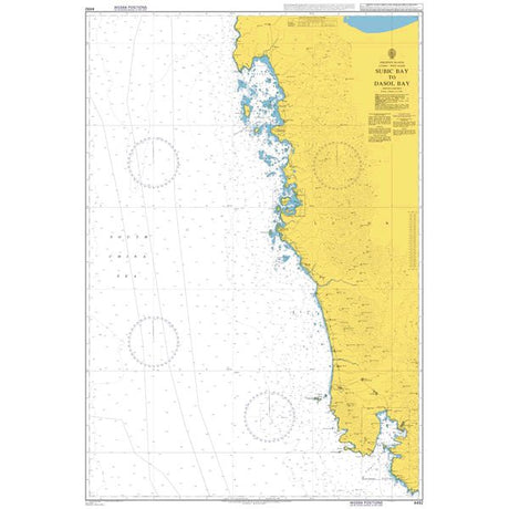 Product image of Admiralty Chart 4492 | Subic Bay to Dasol Bay, featuring navigational markings, depth soundings, and coastal features, essential for safe marine navigation. It could be displayed as an art piece or used for navigation on a boat or ship.