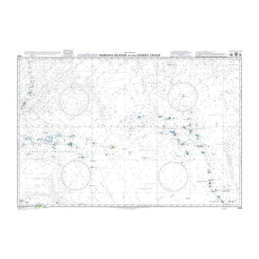 Product image of Admiralty Chart 4506 | Mariana Islands to the Gilbert Group, featuring navigational markings, depth soundings, and coastal features, essential for safe marine navigation. It could be displayed as an art piece or used for navigation on a boat or ship.