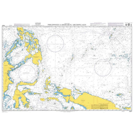 Product image of Admiralty Chart 4507 | Philippines to Bismarck Archipelago, featuring navigational markings, depth soundings, and coastal features, essential for safe marine navigation. It could be displayed as an art piece or used for navigation on a boat or ship.