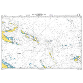 Product image of Admiralty Chart 4604 | Coral and Solomon Seas and Adjacent Seas, featuring navigational markings, depth soundings, and coastal features, essential for safe marine navigation. It could be displayed as an art piece or used for navigation on a boat or ship.