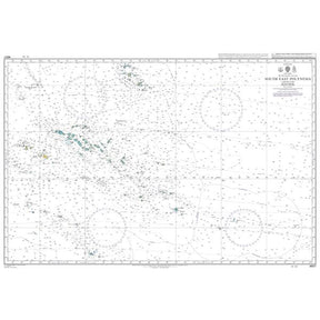 Product image of Admiralty Chart 4607 | South East Polynesia, featuring navigational markings, depth soundings, and coastal features, essential for safe marine navigation. It could be displayed as an art piece or used for navigation on a boat or ship.