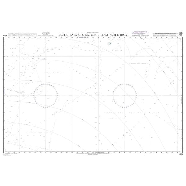 Product image of Admiralty Chart 4610 | Pacific - Antarctic Rise to Southeast Pacific Basin, featuring navigational markings, depth soundings, and coastal features, essential for safe marine navigation. It could be displayed as an art piece or used for navigation on a boat or ship.