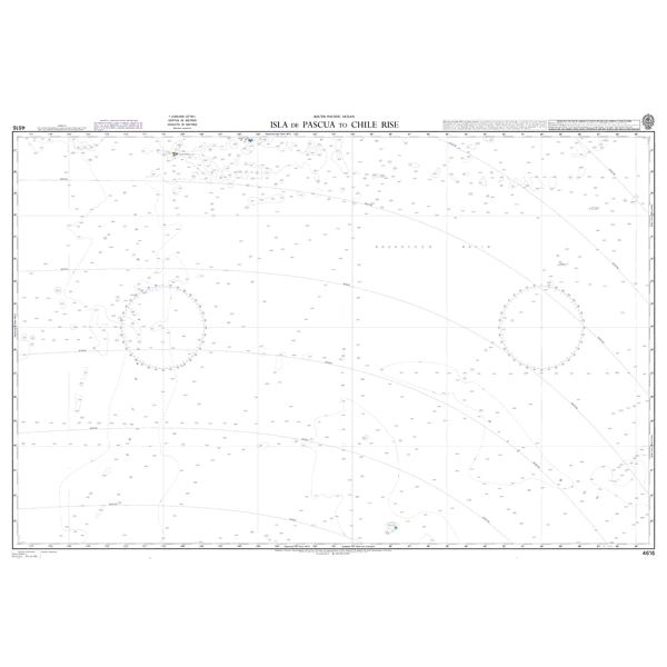 Product image of Admiralty Chart 4616 | Isla de Pascua to Chile Rise, featuring navigational markings, depth soundings, and coastal features, essential for safe marine navigation. It could be displayed as an art piece or used for navigation on a boat or ship.