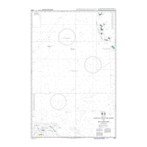 Product image of Admiralty Chart 4624 | Santa Cruz Islands to Butaritari, featuring navigational markings, depth soundings, and coastal features, essential for safe marine navigation. It could be displayed as an art piece or used for navigation on a boat or ship.