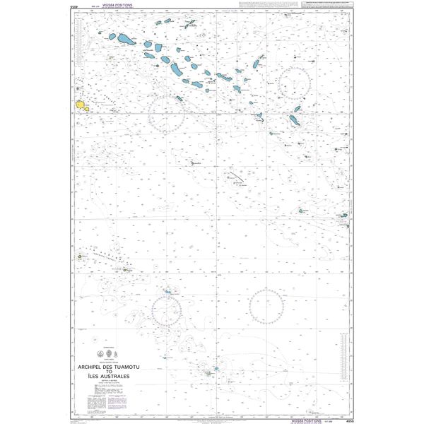 Product image of Admiralty Chart 4656 | Iles Tuamotu to Iles Australes, featuring navigational markings, depth soundings, and coastal features, essential for safe marine navigation. It could be displayed as an art piece or used for navigation on a boat or ship.