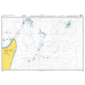 Product image of Admiralty Chart 4702 | Chagos Archipelago to Madagascar, featuring navigational markings, depth soundings, and coastal features, essential for safe marine navigation. It could be displayed as an art piece or used for navigation on a boat or ship.