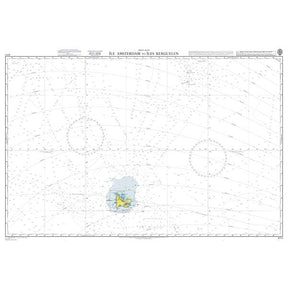 Product image of Admiralty Chart 4711 | Ile Amsterdam to Iles Kerguelen, featuring navigational markings, depth soundings, and coastal features, essential for safe marine navigation. It could be displayed as an art piece or used for navigation on a boat or ship.