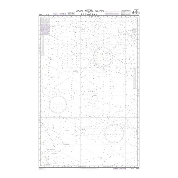 Product image of Admiralty Chart 4714 | Cocos (Keeling) Islands to Ile Saint-Paul, featuring navigational markings, depth soundings, and coastal features, essential for safe marine navigation. It could be displayed as an art piece or used for navigation on a boat or ship.