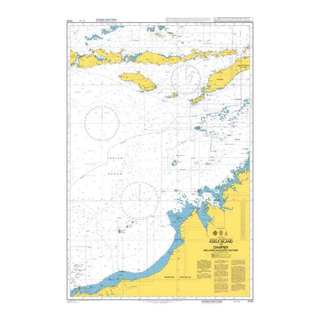 Product image of Admiralty Chart 4722 | Adele Island to Dampier including adjacent waters, featuring navigational markings, depth soundings, and coastal features, essential for safe marine navigation. It could be displayed as an art piece or used for navigation on a boat or ship.