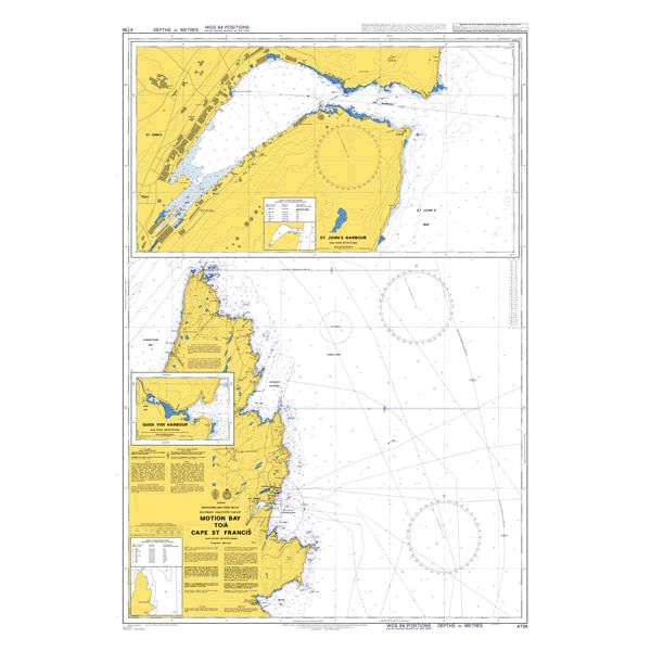 Product image of Admiralty Chart 4736 | Motion Bay to/a Cape St Francis, featuring navigational markings, depth soundings, and coastal features, essential for safe marine navigation. It could be displayed as an art piece or used for navigation on a boat or ship.