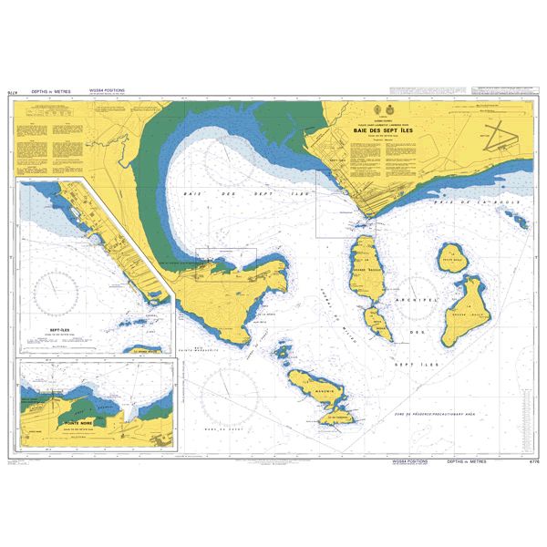 Product image of Admiralty Chart 4776 | Baie des Sept Iles, featuring navigational markings, depth soundings, and coastal features, essential for safe marine navigation. It could be displayed as an art piece or used for navigation on a boat or ship.