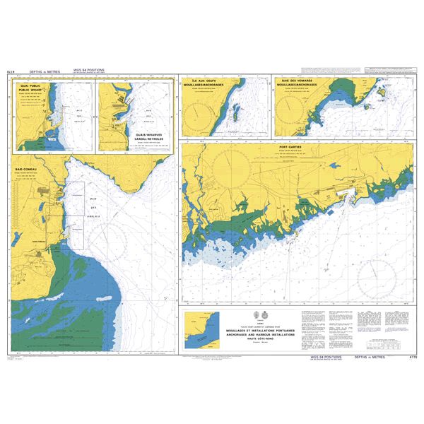 Product image of Admiralty Chart 4778 | Mouillages et Installations Portuaires Anchorages and Harbour Installations Haute Cote-Nord, featuring navigational markings, depth soundings, and coastal features, essential for safe marine navigation. It could be displayed as an art piece or used for navigation on a boat or ship.