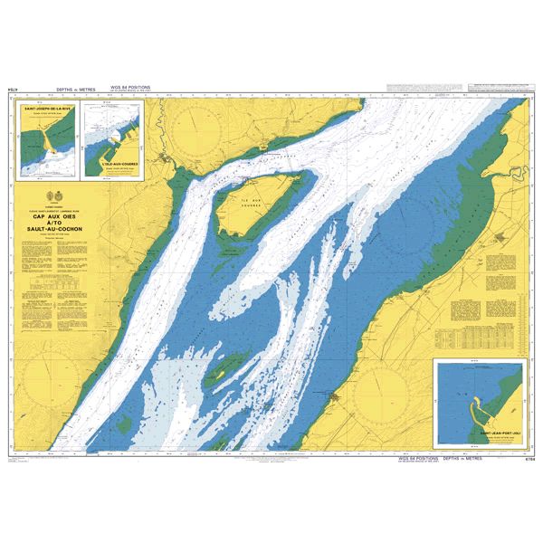 Product image of Admiralty Chart 4784 | Cap aux Oies a/to Sault-au-Cochon, featuring navigational markings, depth soundings, and coastal features, essential for safe marine navigation. It could be displayed as an art piece or used for navigation on a boat or ship.