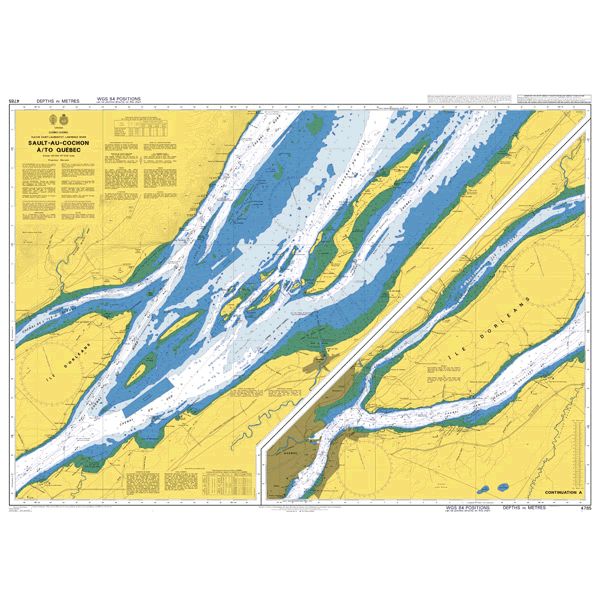 Product image of Admiralty Chart 4785 | Sault-au-Cochon a/to Quebec, featuring navigational markings, depth soundings, and coastal features, essential for safe marine navigation. It could be displayed as an art piece or used for navigation on a boat or ship.