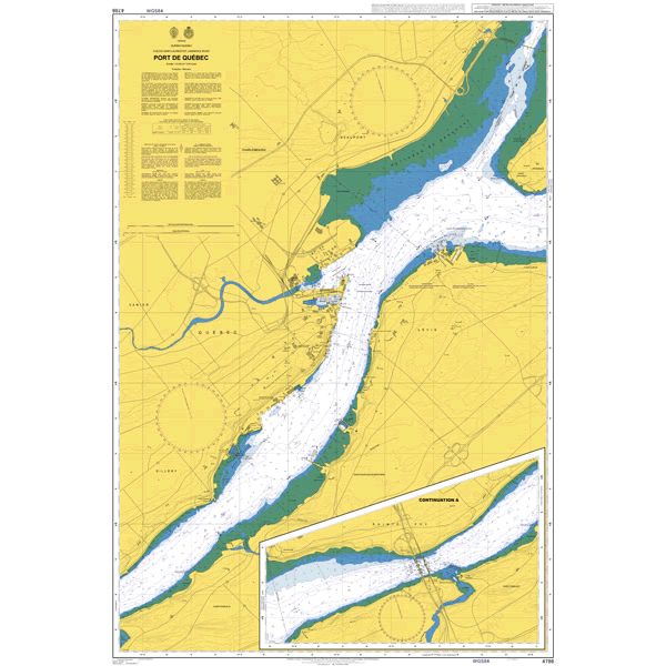 Product image of Admiralty Chart 4786 | Port de Quebec, featuring navigational markings, depth soundings, and coastal features, essential for safe marine navigation. It could be displayed as an art piece or used for navigation on a boat or ship.