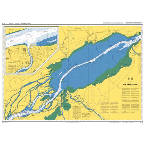 Product image of Admiralty Chart 4790 | Lac Saint-Pierre, featuring navigational markings, depth soundings, and coastal features, essential for safe marine navigation. It could be displayed as an art piece or used for navigation on a boat or ship.