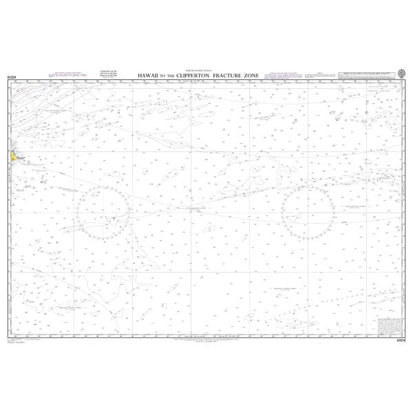 Product image of Admiralty Chart 4808 | Hawaii to the Clipperton Fracture Zone, featuring navigational markings, depth soundings, and coastal features, essential for safe marine navigation. It could be displayed as an art piece or used for navigation on a boat or ship.