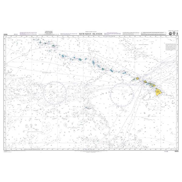 Product image of Admiralty Chart 4809 | Hawaiian Islands, featuring navigational markings, depth soundings, and coastal features, essential for safe marine navigation. It could be displayed as an art piece or used for navigation on a boat or ship.