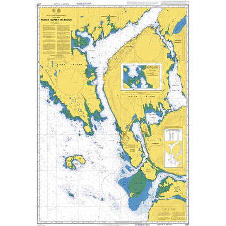 Product image of Admiralty Chart 4937 | Prince Rupert Harbour, featuring navigational markings, depth soundings, and coastal features, essential for safe marine navigation. It could be displayed as an art piece or used for navigation on a boat or ship.