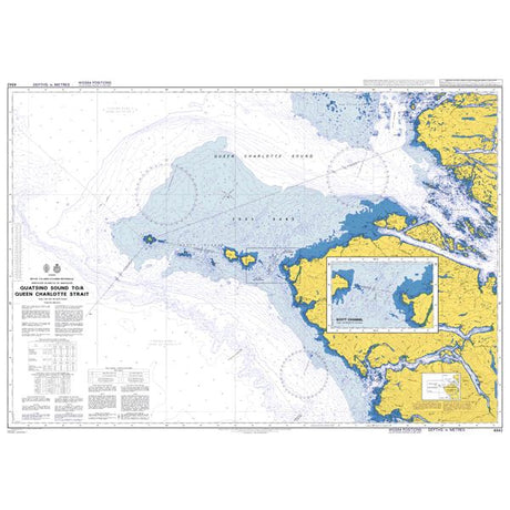 Product image of Admiralty Chart 4942 | Quatsino Sound to/a Queen Charlotte Strait, featuring navigational markings, depth soundings, and coastal features, essential for safe marine navigation. It could be displayed as an art piece or used for navigation on a boat or ship.