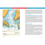 An image from "The Complete Yachtmaster" by Adlard Coles displays a nautical chart with highlighted sections and accompanying text on navigation principles. The page features headings such as "Other Information on the Chart" and "Chart Datums," along with a valuable "Skipper's Tip," making it an ideal resource for those aiming for RYA Yachtmaster certification.