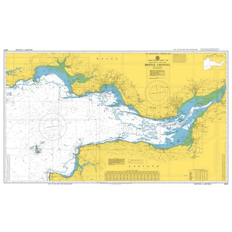 The Admiralty Instructional Chart 5047 | Bristol Channel by Admiralty provides a detailed nautical map featuring essential marine navigation information. It includes depth contours, coastal features, navigational hazards, and aids. The ADMIRALTY Standard Nautical Charts highlight commercial shipping routes and adhere to SOLAS regulations, with colors indicating water depths.