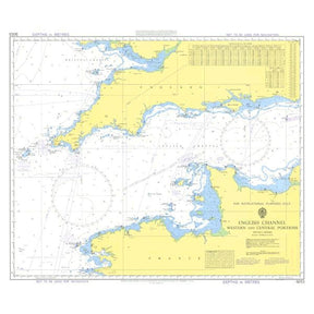 The Admiralty Instructional Chart 5053, branded by Admiralty, illustrates the western and central portions of the English Channel. It features detailed coastlines of England and France, depth measurements in meters, and navigational routes. The chart also marks various important locations including islands and ports. Intended for instructional purposes only, it complies with SOLAS regulations.