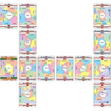Ten playing cards from Mapominoes United Kingdom arranged in a loose circle, each displaying a map of a different UK county for an educational family geography game.