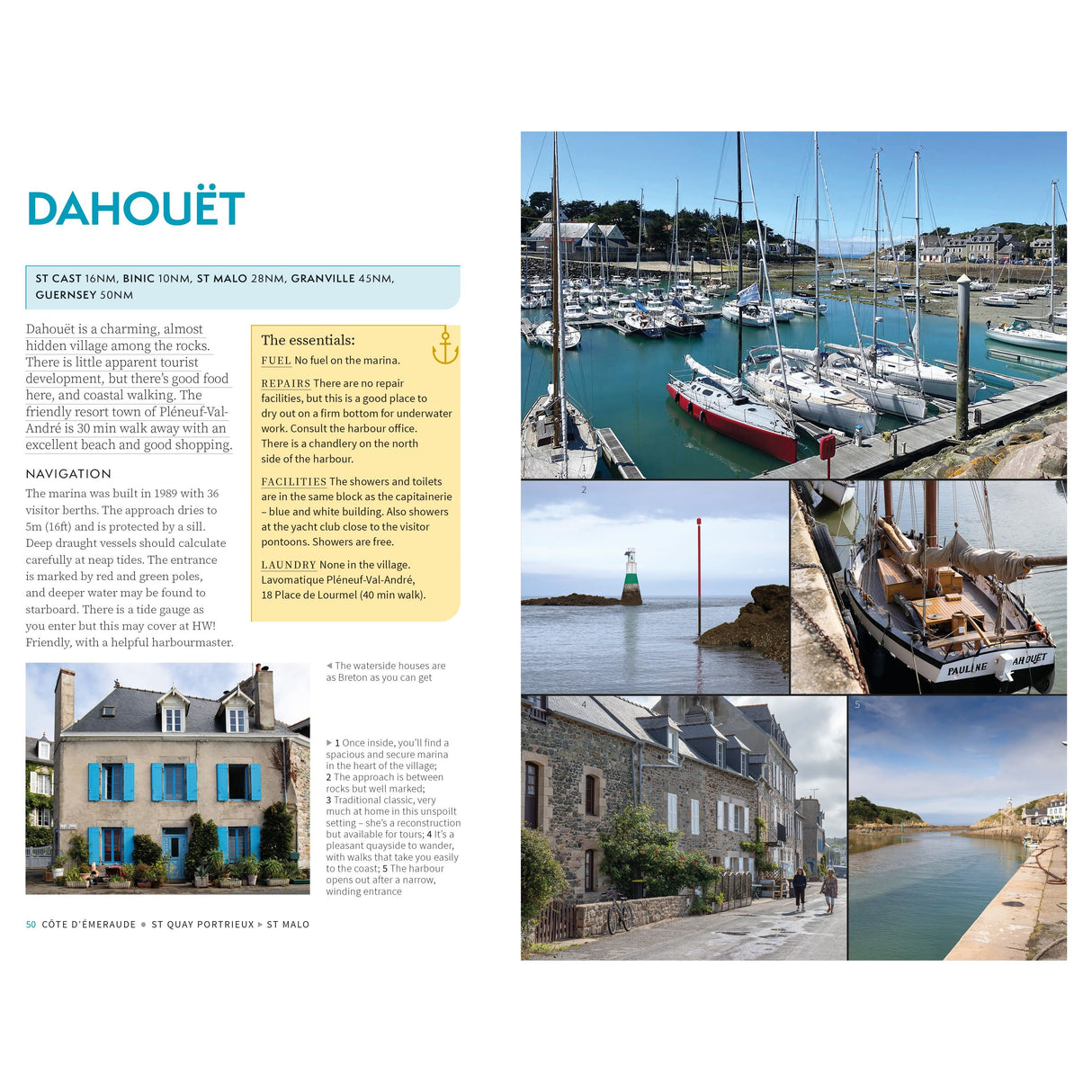 Explore the "Adlard Coles Shore Guide: Channel Coast of France" by Adlard Coles, with stunning Dahouët images of the harbor, boats, waterfront architecture, and beach. It offers essential navigation tips like a sailor's guide and includes a map of nearby spots.