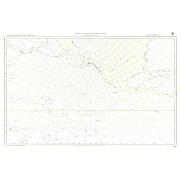 The Admiralty Instructional Chart 5097, North Pacific Ocean from Admiralty, illustrates the coastlines of eastern Asia, Alaska, and the western United States. This nautical chart features commercial shipping routes, maritime navigation paths, compass directions, and latitude and longitude lines in compliance with SOLAS regulations.