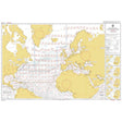 Admiralty Routeing Chart 5124(2): North Atlantic Ocean – February shows wind and current patterns, ocean routes, and surrounding continents, with compass roses and detailed red and blue notations. Produced by Admiralty.