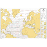The Admiralty Routeing Chart 5124(7): North Atlantic Ocean - July displays Europe, North America, and Africa with arrows for ocean currents and winds, plus insets highlighting navigation details and key shipping routes.