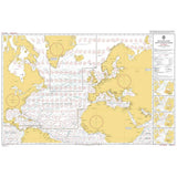 Admiralty Routeing Chart 5124(10): North Atlantic Ocean - October by Admiralty displays coastlines of North America, Europe, and Africa with shipping routes, currents, wind directions, and navigational markings in red and blue on a yellow background.