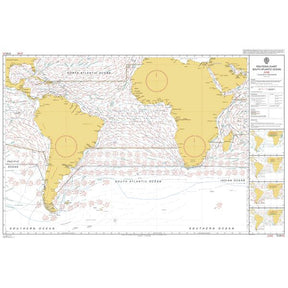 Admiralty Routeing Chart 5125(6): South Atlantic Ocean – June shows South America, Africa, Antarctica coasts, ocean currents, wind directions, and coordinates—perfect for navigation. Insets and notes are on the right. Brand: Admiralty.