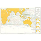 Admiralty Routeing Chart 5126(7): Indian Ocean - July by Admiralty displays coastlines, shipping routes, currents, wind patterns, and navigation notes; land areas are highlighted in yellow for ocean navigation.