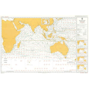Admiralty Routeing Chart 5126(12): Indian Ocean - December by Admiralty shows the Indian and Pacific Oceans with continents, shipping and navigation routes, navigational symbols, inset maps, ocean currents, wind patterns, and clear coastal outlines.