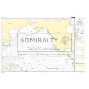 Admiralty Routeing Chart 5127(5): North Pacific Ocean - May by Admiralty is a nautical chart for navigation, showing currents, latitudes, landmasses, and a legend. Features UK Hydrographic Office seals and official text.