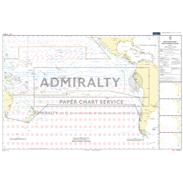 The Admiralty Routeing Chart 5128(5): South Pacific Ocean - May by Admiralty displays main navigation routes, ocean currents, wind directions, and coastal outlines—perfect for planning voyages across the South Pacific.