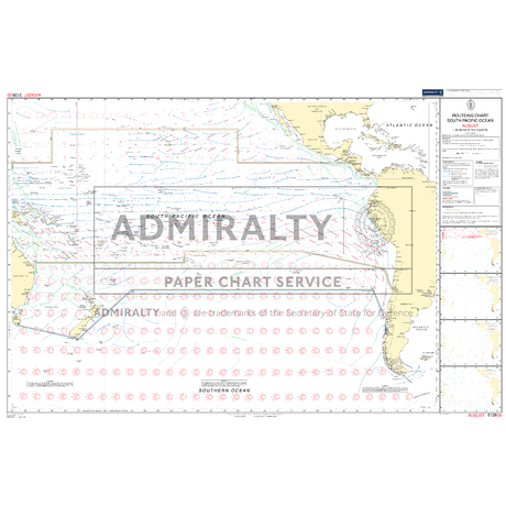 Admiralty Routeing Chart 5128(8): South Pacific Ocean - August by Admiralty displays shipping routes, ocean currents, wind patterns, coasts, and major landmasses like South America, Australia, and New Zealand.