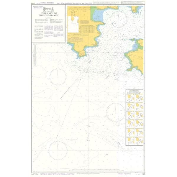 Nautical chart titled "Entrance to Milford Haven," depicting the coastline, water depths, navigational aids, hazards, and other critical marine details. Insets show additional navigational information and charts. Chart number 5136 from the Admiralty Instructional Charts series by Admiralty.