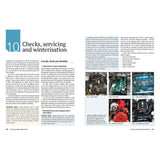 A magazine spread features "Stress-Free Engine Maintenance" by Adlard Coles, offering vehicle maintenance guidance. Pages 110-111 include images of a tire tread, engine, and jack. Perfect for enthusiasts interested in boat engine upkeep and troubleshooting tips.