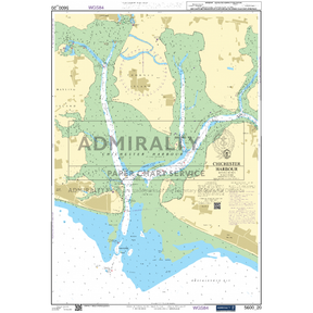 The Admiralty Small Craft Chart 5600_20: Chichester Harbour offers detailed nautical information for coastal navigation, including water depths and routes. This Admiralty chart provides comprehensive markings for secure passage, land areas adjacent to the water, and numerous geographic features suitable for small craft navigation.