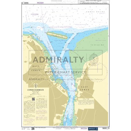 Admiralty Small Craft Chart 5600_21: Cowes Harbour, designed for coastal navigation, presents detailed water depths, navigational markers, and land features. It covers West Cowes, East Cowes, and surrounding areas under the Admiralty brand with specific chart reference information.