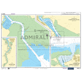 This nautical chart, titled "Admiralty Small Craft Chart 5600_4: Lymington River," illustrates the regions of Lymington River and Yarmouth Harbour. It features depth markers, navigational symbols, and geographic details, along with labels for WGS84 and Admiralty branding from UKHO's Small Craft Charts series.
