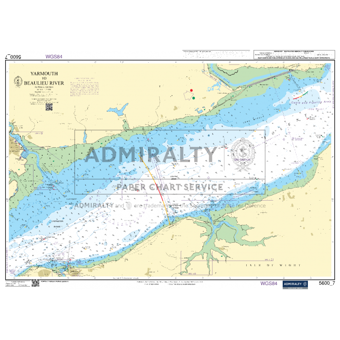 The Admiralty Small Craft Chart 5600_7: Yarmouth to Beaulieu River is expertly designed for coastal navigation, presenting water depths, navigational aids, and coastal details in light blue, green, and beige. This chart is perfect for Admiralty agents in need of detailed maritime information with symbols and lines to ensure safe voyages.