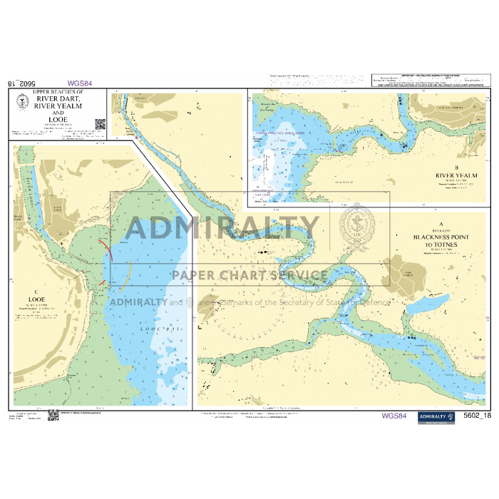 The Admiralty Small Craft Charts - 5602 - Falmouth to Teignmouth is a detailed nautical chart featuring maps of waterways, surrounding land areas, and navigation aids. This ADMIRALTY chart is perfect for coastal navigation with highlights that include labeled river paths, depth contours, landmarks, and areas designated for specific maritime activities.