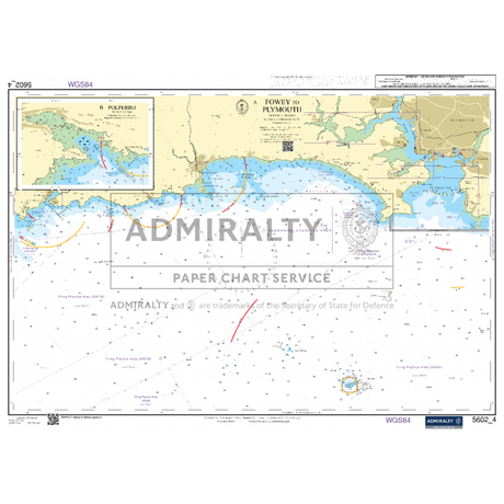 The Admiralty Small Craft Chart 5602_4: Fowey to Plymouth, by the Admiralty brand, illustrates coastal outlines, depth measurements, and navigational aids. Created by the UK Hydrographic Office, it highlights essential maritime features in the southern UK region.