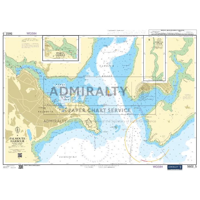 The nautical chart titled "Admiralty Small Craft Charts - 5602 - Falmouth to Teignmouth," designed for coastal navigation, displays various features in the area, including depth contours, shoreline details, and land topography with insets showing specific locations in greater detail. Ideal for users of Admiralty Small Craft charts.