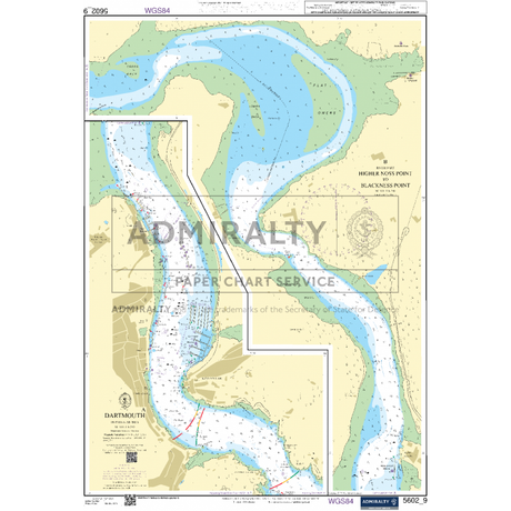 The Admiralty Small Craft Chart 5602_9: Dartmouth, by Admiralty, features a nautical chart illustrating a waterway encircled by land, highlighting key locations such as Dartmouth, Higher Noss Point, and Blackness Point. Provided by the UK Hydrographic Office, it includes color-coded depth zones, navigation aids, and comprehensive coastal details.